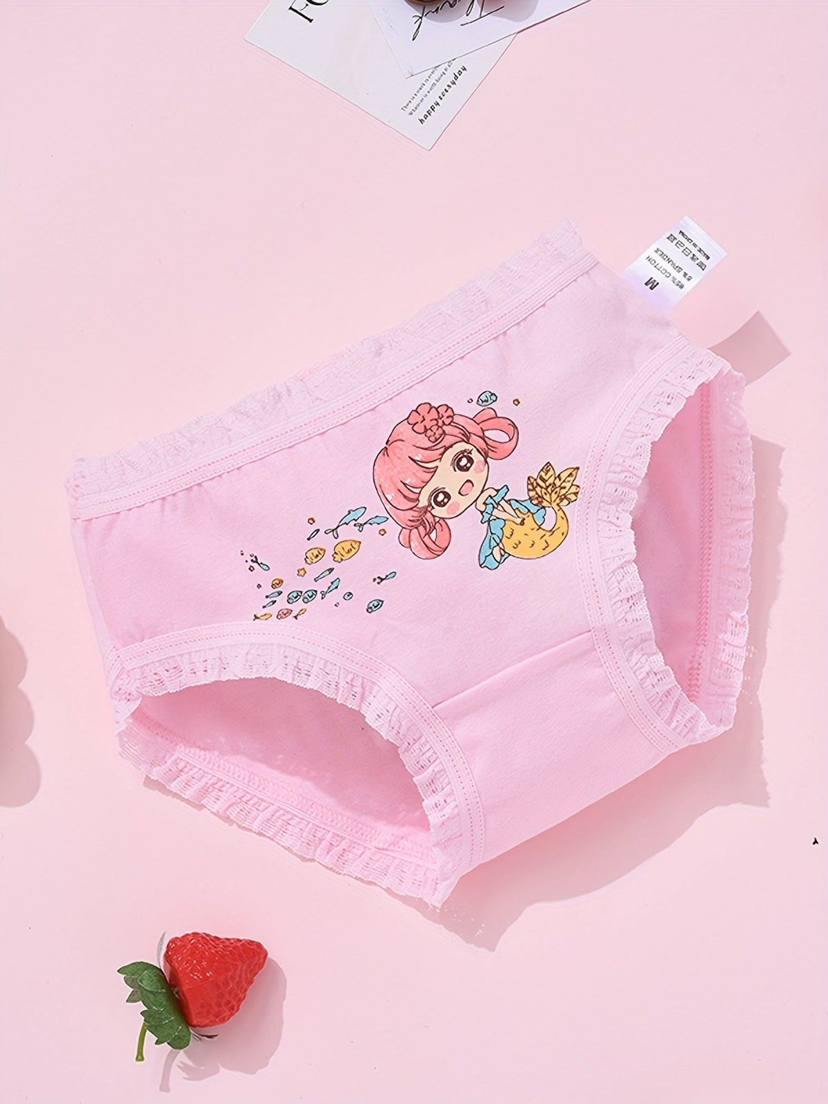 Girls' Mermaid Cotton Briefs 4-Pack in Pastel Colors with Ruffled Edging for Everyday Underwear Changes