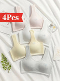 Girls' Ribbed Training Bras Four Pack with Removable Pads and Small Embroidered Details in Mixed Colors