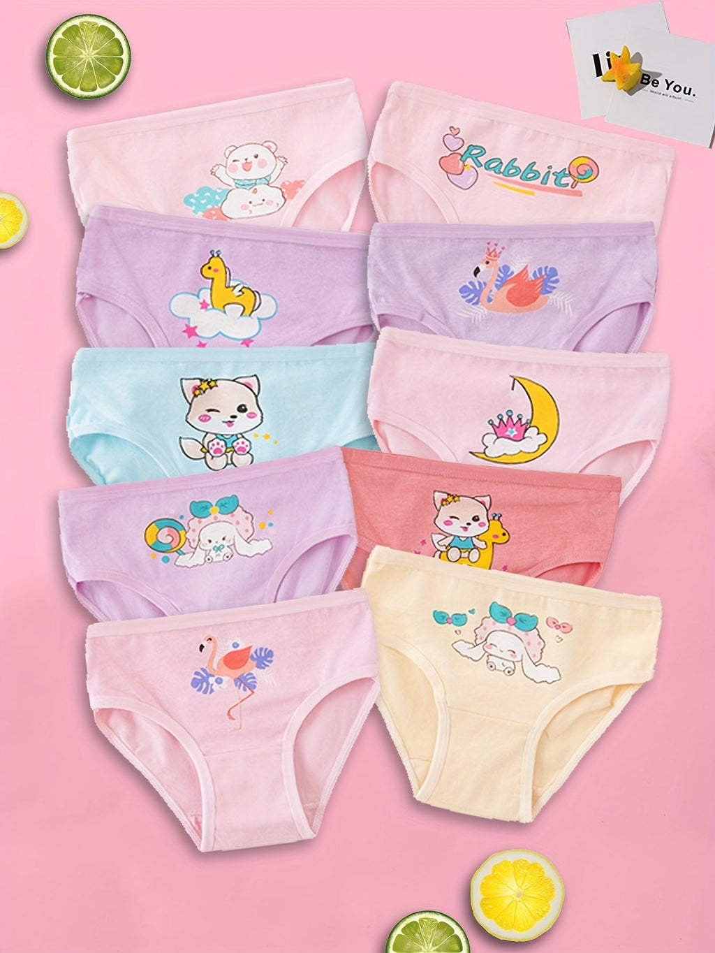 Girls' Pastel Cartoon Briefs 8-Pack in a Random Assortment with Cotton Blend Fabric for Daily Changes