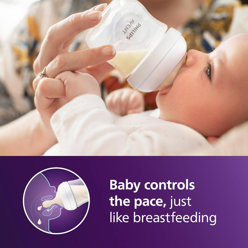 Philips Avent Natural Baby Bottles in a Four-Pack of 4-Ounce Sizes for Small Feedings at Home or Away
