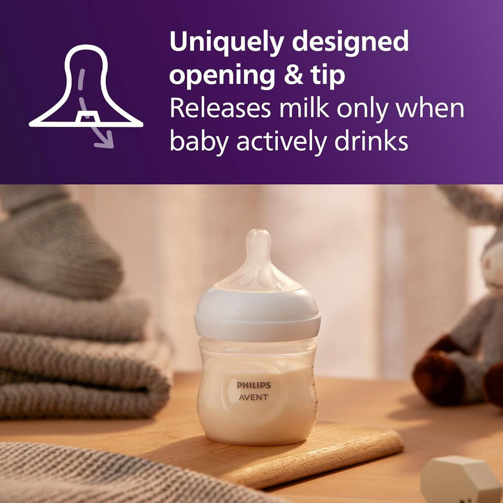 Philips Avent Natural Baby Bottles in a Four-Pack of 4-Ounce Sizes for Small Feedings at Home or Away