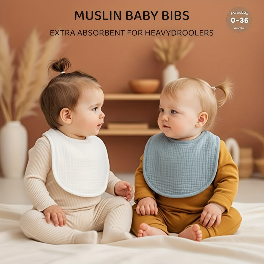 Baby Muslin Bibs Ten Pack in Mixed Colors with Adjustable Snaps and Polyester Fleece Backing