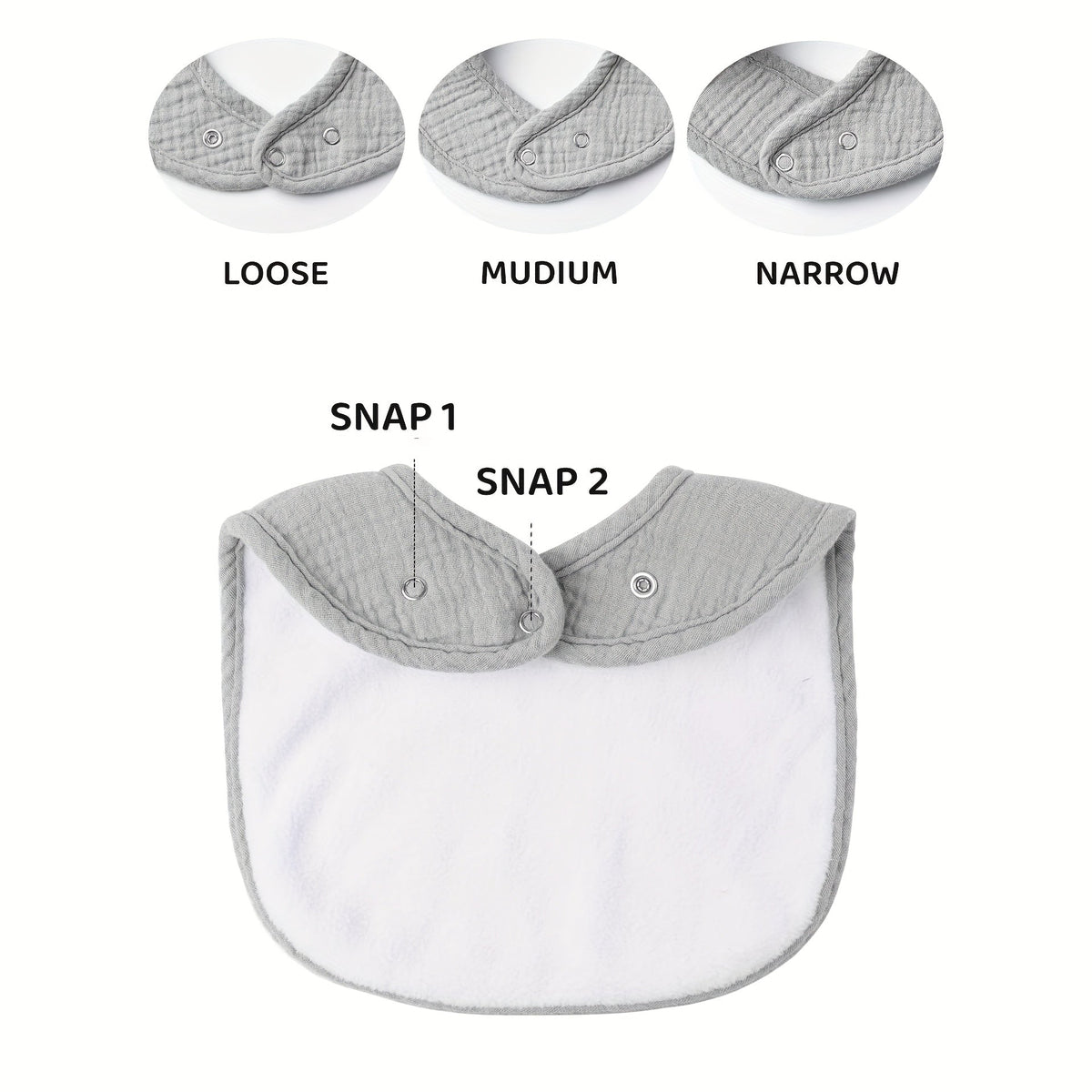 Baby Muslin Bibs Ten Pack in Mixed Colors with Adjustable Snaps and Polyester Fleece Backing