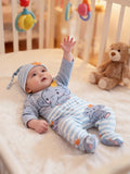 Baby Boys' Elephant Outfit Set in Gray and Blue Stripes with a Long-Sleeve Bodysuit and Footed Pants