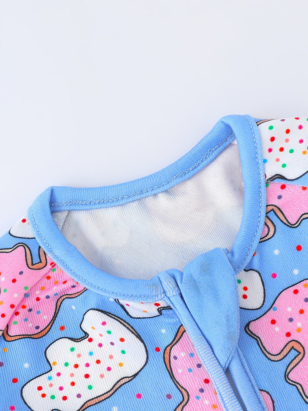 Baby and Toddler Donut Print Zip Romper in Blue with Long Sleeves and Cuffed Ankles for Everyday Dressing