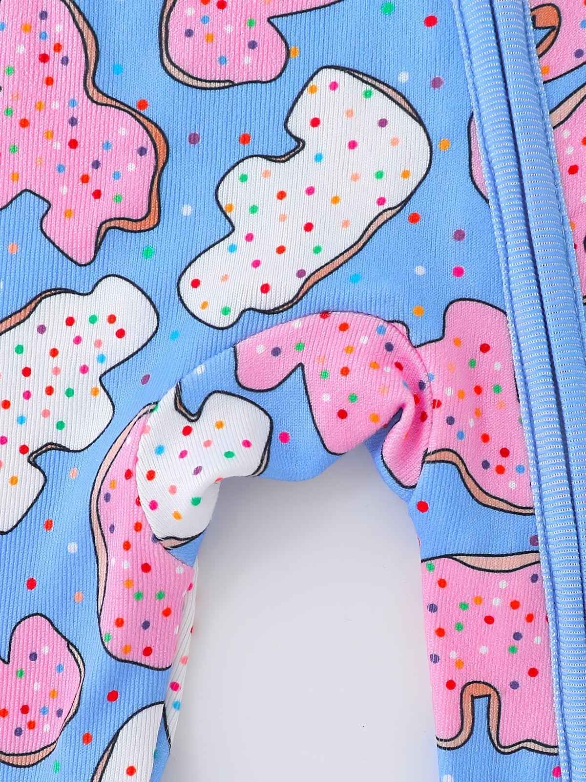 Baby and Toddler Donut Print Zip Romper in Blue with Long Sleeves and Cuffed Ankles for Everyday Dressing