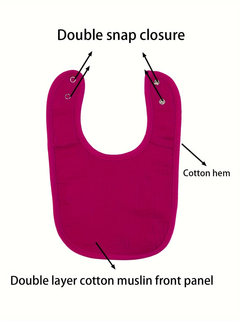 Muslin Baby Bibs in a 10 Piece Multicolor Set with Adjustable Snap Fastenings for Feeding and Drool