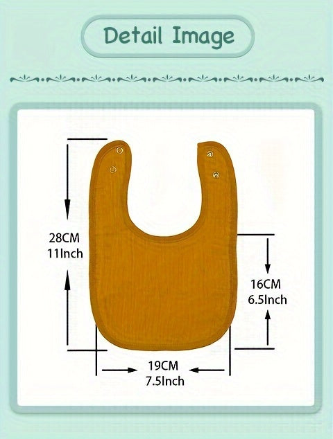 Muslin Baby Bibs in a 10 Piece Multicolor Set with Adjustable Snap Fastenings for Feeding and Drool