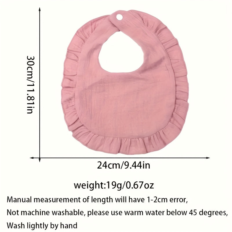 Baby Bibs in a Ten-Piece Mix of Solid Colors and Playful Prints with Ruffled Edges and Snap Closures