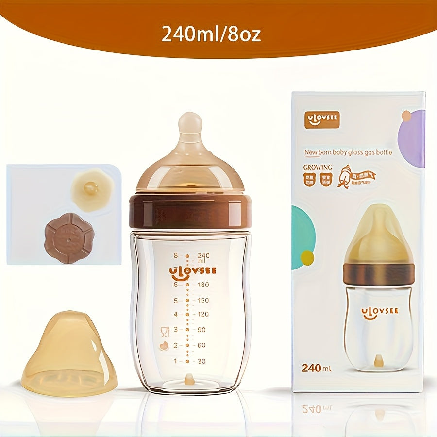 Wide-Neck Glass Baby Bottles with Bottom Air-Balance Valves and Clear Volume Markings for Feeding