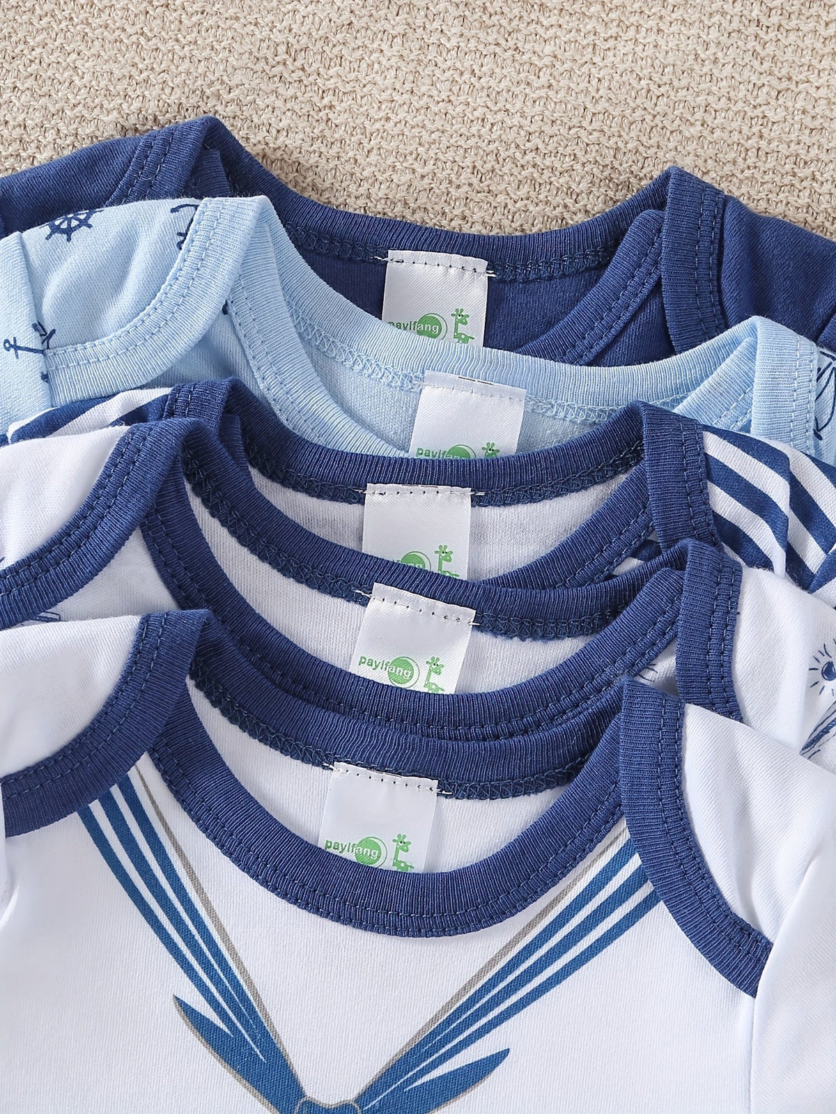 Baby Boy Nautical Bodysuits Five Pack with Anchor Prints and Blue Stripes for Everyday Outfit Changes