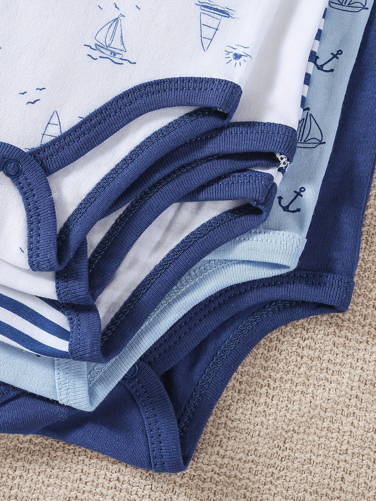 Baby Boy Nautical Bodysuits Five Pack with Anchor Prints and Blue Stripes for Everyday Outfit Changes