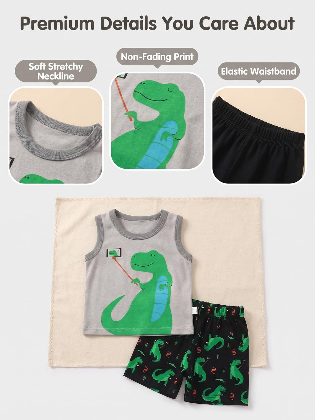 Boys' Tank Shorts Sets in an 8-Piece Cartoon Animal Pack for Easy Summer Outfits and Everyday Changes