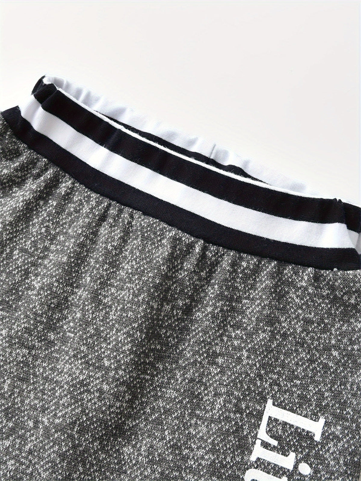 Baby Boys' Grey Hooded Bodysuit and Pants Set with Mama Lettering and Black White Striped Trim