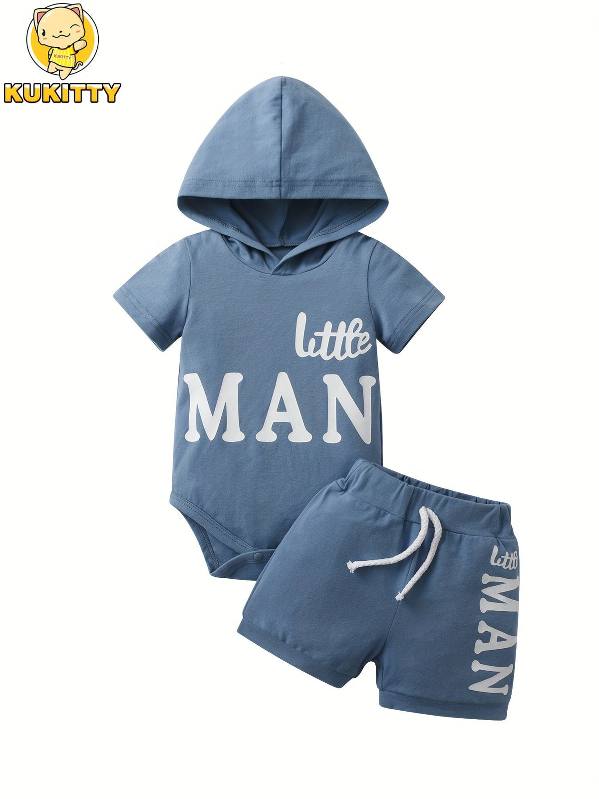 Baby Boys' Hooded Bodysuit and Shorts Set with Little Man or King Lettering for Short Sleeve Summer Wear