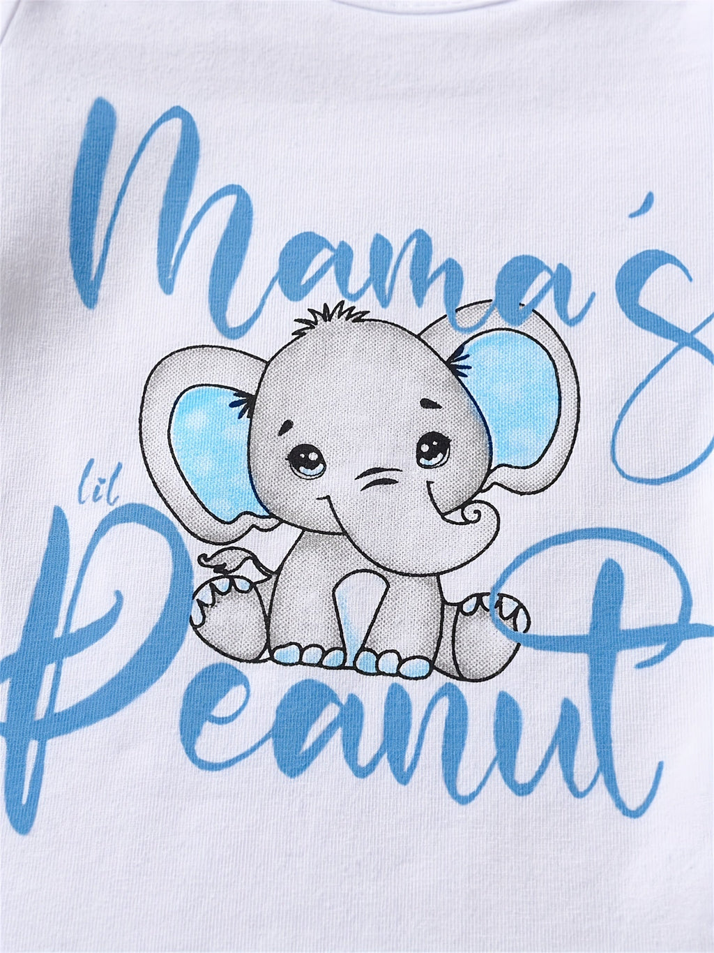 Baby Boys' Elephant Bodysuit, Pants and Hat Set in Blue and White with a Mama's Little Peanut Graphic
