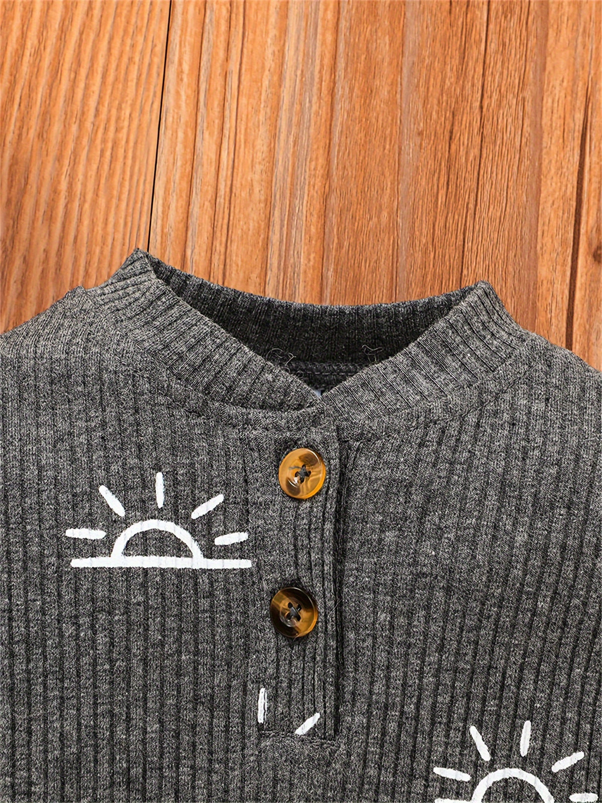 Baby Boys' Sun Print Three Piece Outfit Set Featuring a Ribbed Long Sleeve Bodysuit, Pants and Knotted Hat