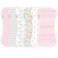 Baby Patterned Burp Cloths 6-Pack with Curved Shoulder Edges in Pink Blue or Green Sets for Daily Feeding
