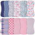 Baby Burp Cloths 12-Pack in Floral, Stripe, Check and Dot Prints with Contoured Shape and Three-Layer Design