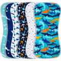 Baby Shark Burp Cloths 6-Pack with Contoured Edges and Blue Printed Designs for Everyday Feeding and Burping