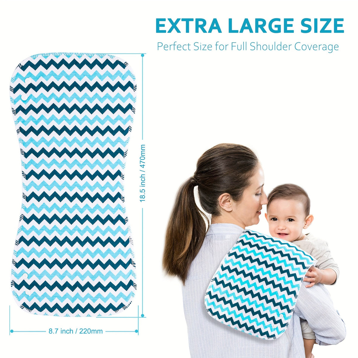 Baby Ocean Print Burp Cloths 12-Pack with Contoured Shoulder Coverage for Everyday Feeding and Burping