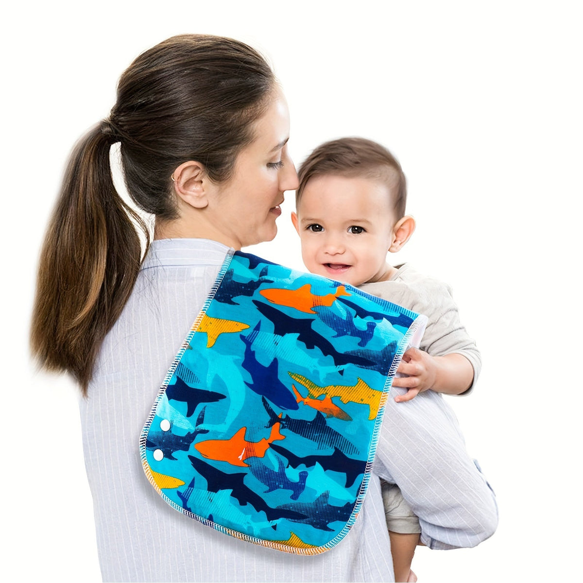 Baby Ocean Print Burp Cloths 12-Pack with Contoured Shoulder Coverage for Everyday Feeding and Burping