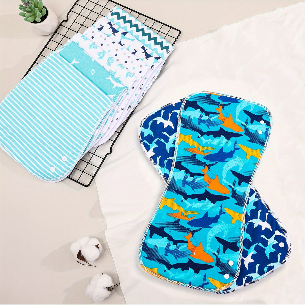 Baby Ocean Print Burp Cloths 12-Pack with Contoured Shoulder Coverage for Everyday Feeding and Burping