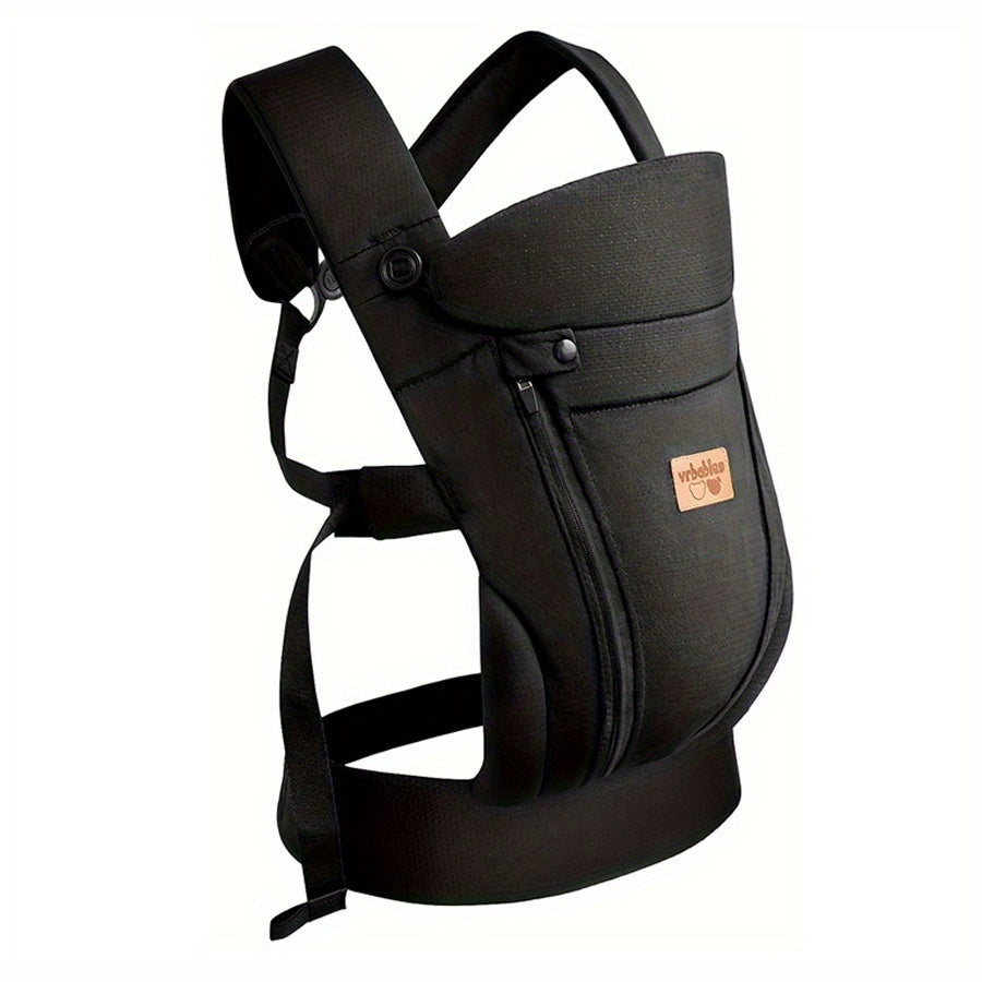 Baby Carrier with Wide Shoulder Straps and a Front Zip Pocket in Black or Dark Gray for Everyday Carrying