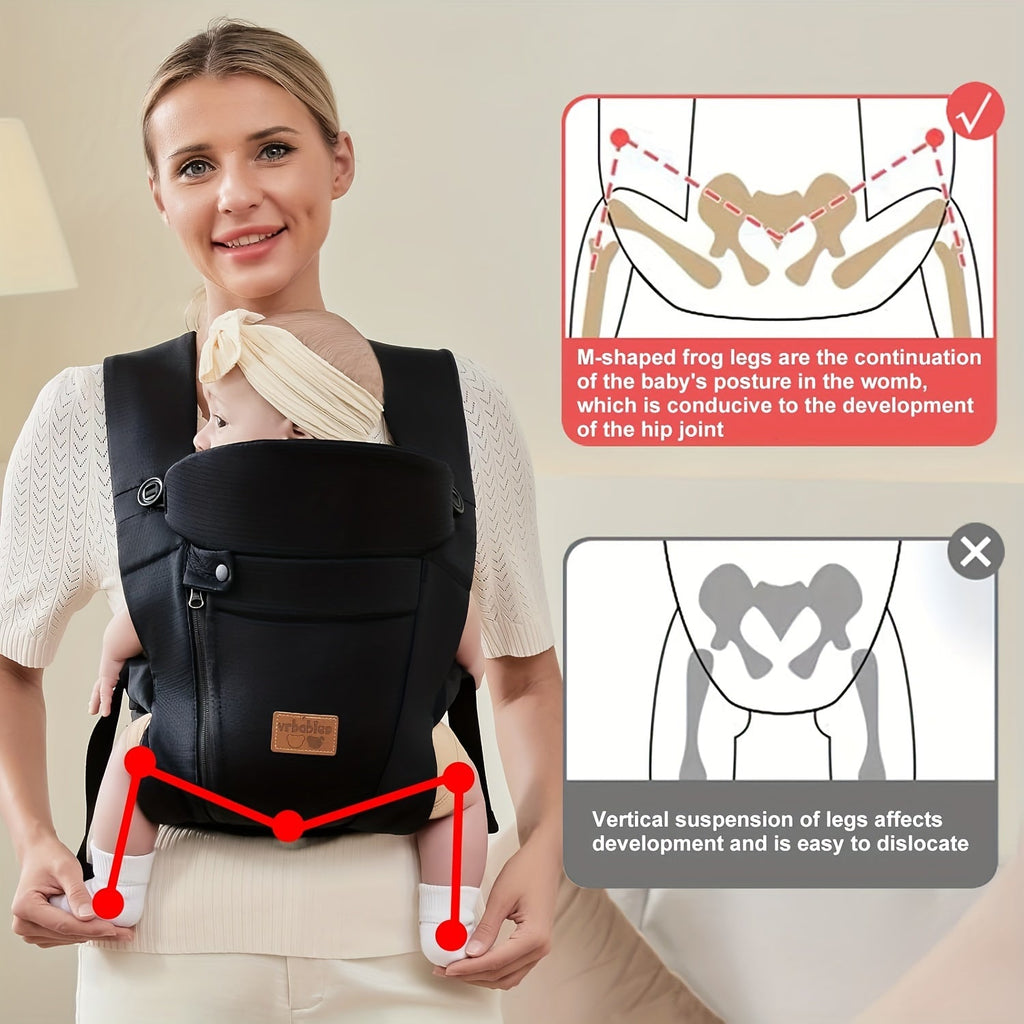 Baby Carrier with Wide Shoulder Straps and a Front Zip Pocket in Black or Dark Gray for Everyday Carrying