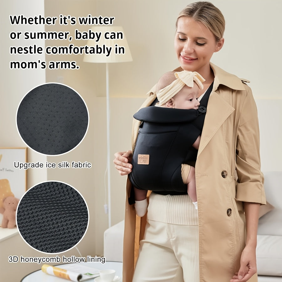 Baby Carrier with Wide Shoulder Straps and a Front Zip Pocket in Black or Dark Gray for Everyday Carrying