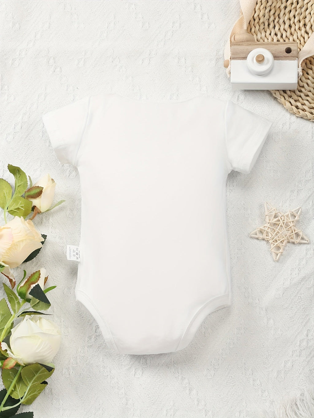 Baby Gigi Cookie Slogan Bodysuit in White with Short Sleeves and Overlap Shoulders for a Playful Family Outfit