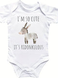 Baby Donkey Graphic Bodysuit with Short Sleeves and Funny I'm So Cute Lettering for Everyday Outfits