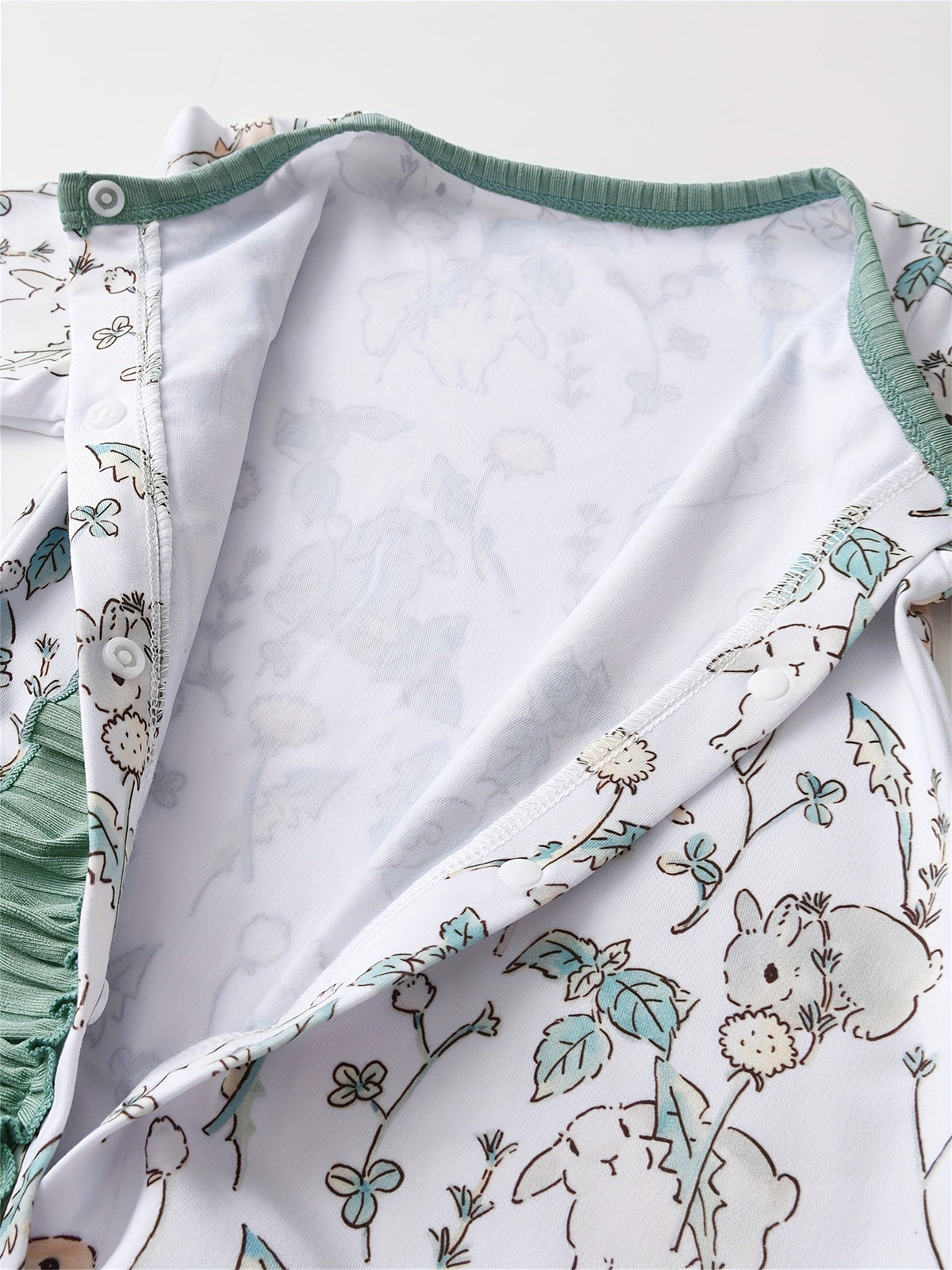 Baby Girls' Ruffle Front Rompers 2-Pack in Green and Rabbit Print with Long Sleeves for Everyday Outfits