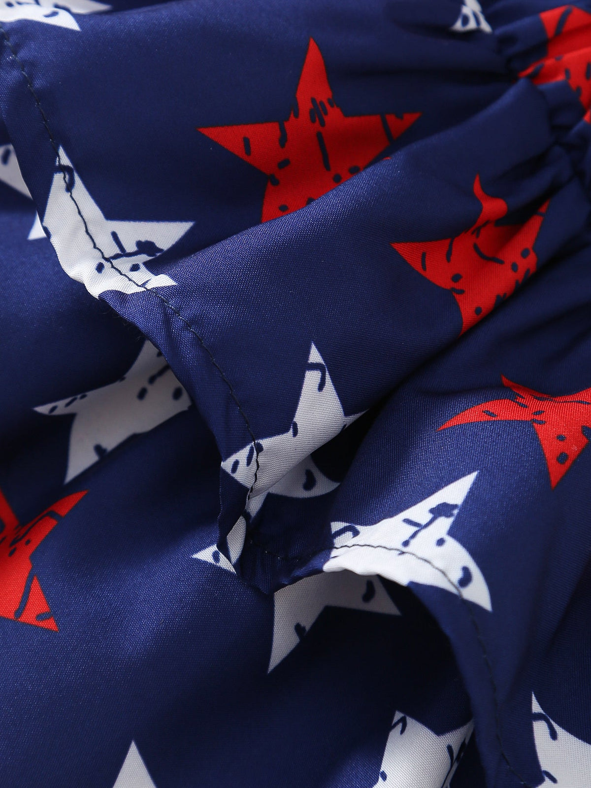 Baby Girl Outfit Set with a Red Ruffle Bodysuit and Star Print Pinafore for Fourth of July Celebrations