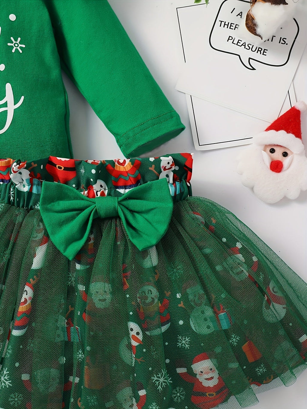 Baby Girls' Santa Baby Christmas Bodysuit and Mesh Skirt Set with a Matching Bow Headband for Holiday Photos