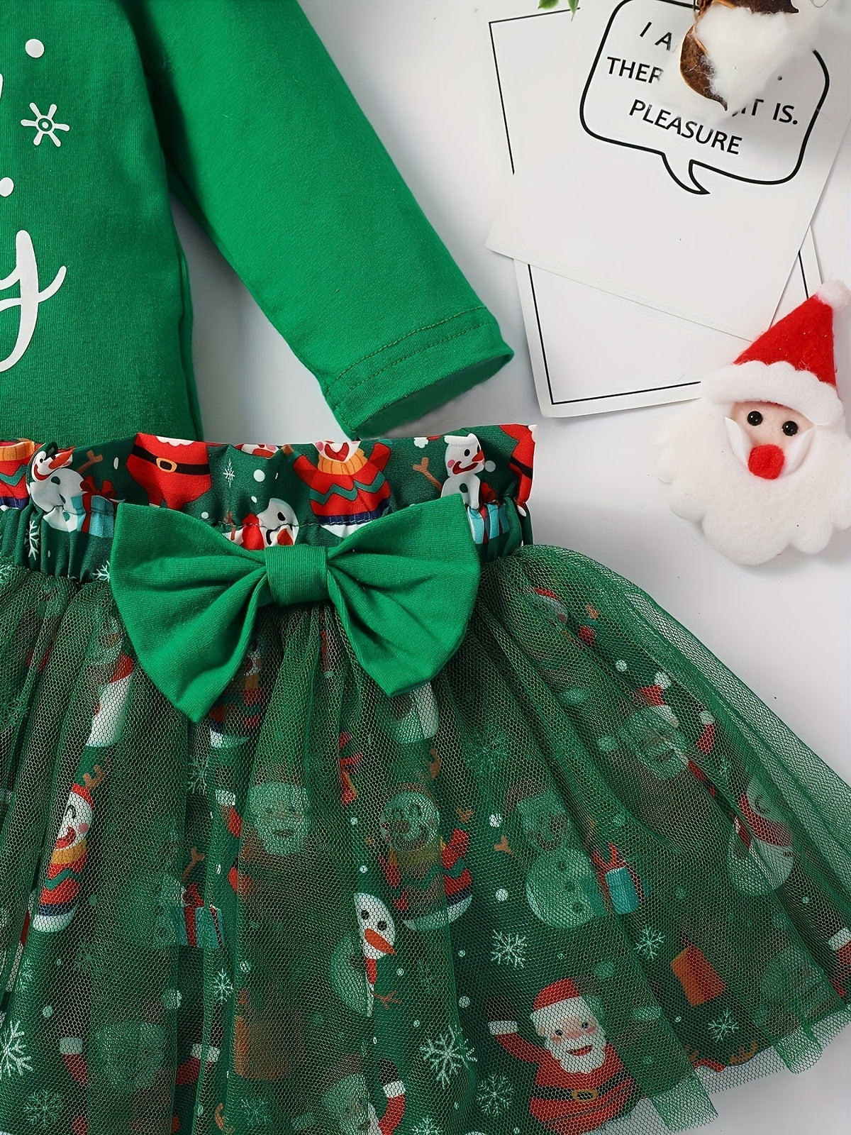 Baby Girls' Santa Baby Christmas Bodysuit and Mesh Skirt Set with a Matching Bow Headband for Holiday Photos