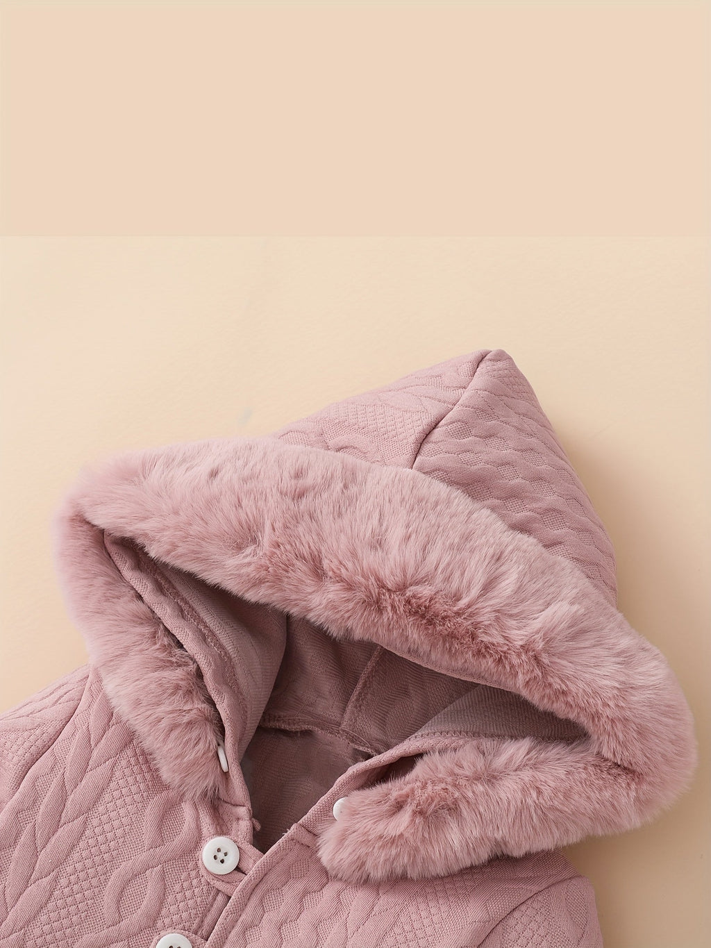 Baby Girl Hooded Bodysuit and Pants Set with Cable Texture and Plush-Look Hood Trim in Pink or White