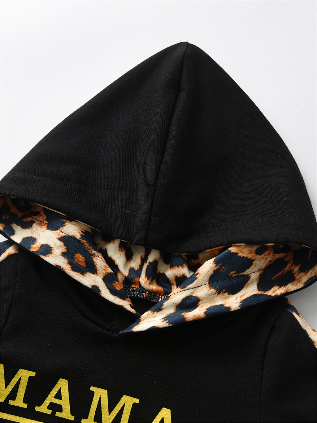 Baby Girls' Hooded Bodysuit Set with Mama's Mini Lettering and Leopard Trim Pants in Pink or Black