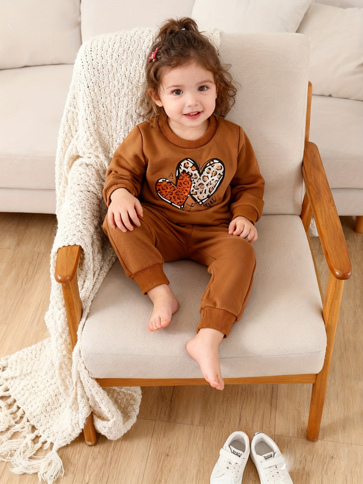 Baby Girls' Sweatshirt Outfit Sets in a Six-Piece Pack with Heart Graphics and Matching Jogger Pants