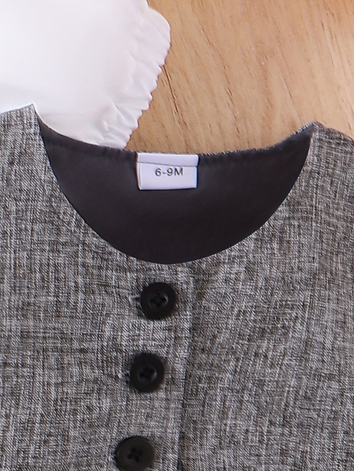 Baby Girls' Blouse Vest Skirt Set with White Puff Sleeves and a Gray Pleated Skirt in a Three Piece Outfit
