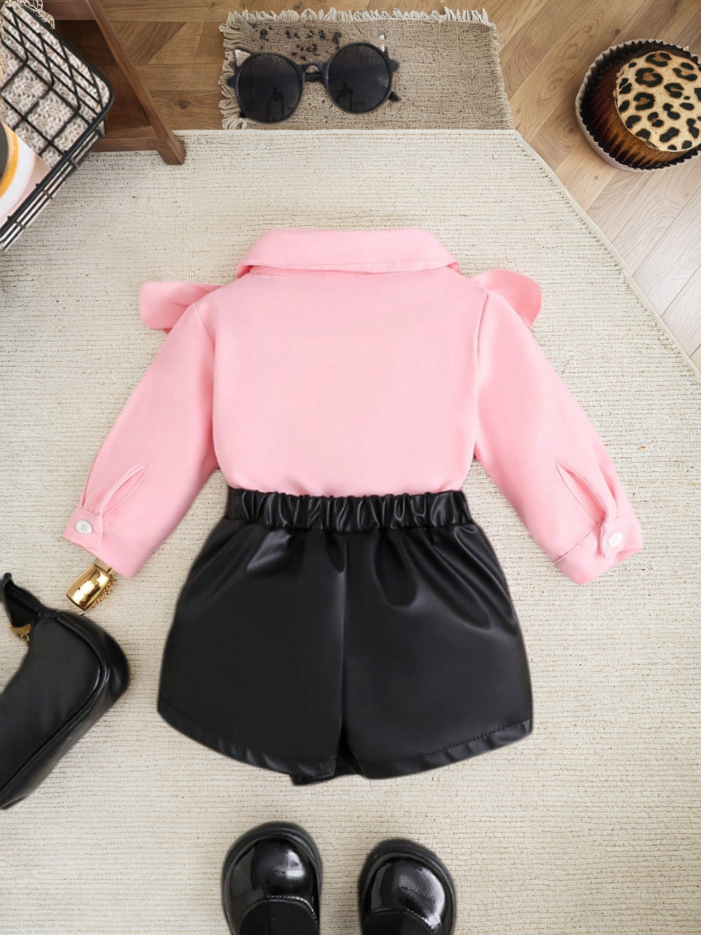 Baby Girls' Blouse and Skort Set with Ruffle Shoulders and a Wrap Front for Dressy Summer Outfits