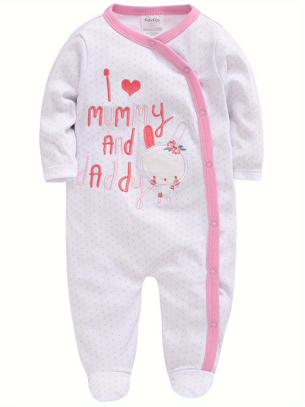 Baby Girls' Footed Rompers 3-Pack in Pink and White with Long Sleeves and Snap Fronts for Everyday Dressing