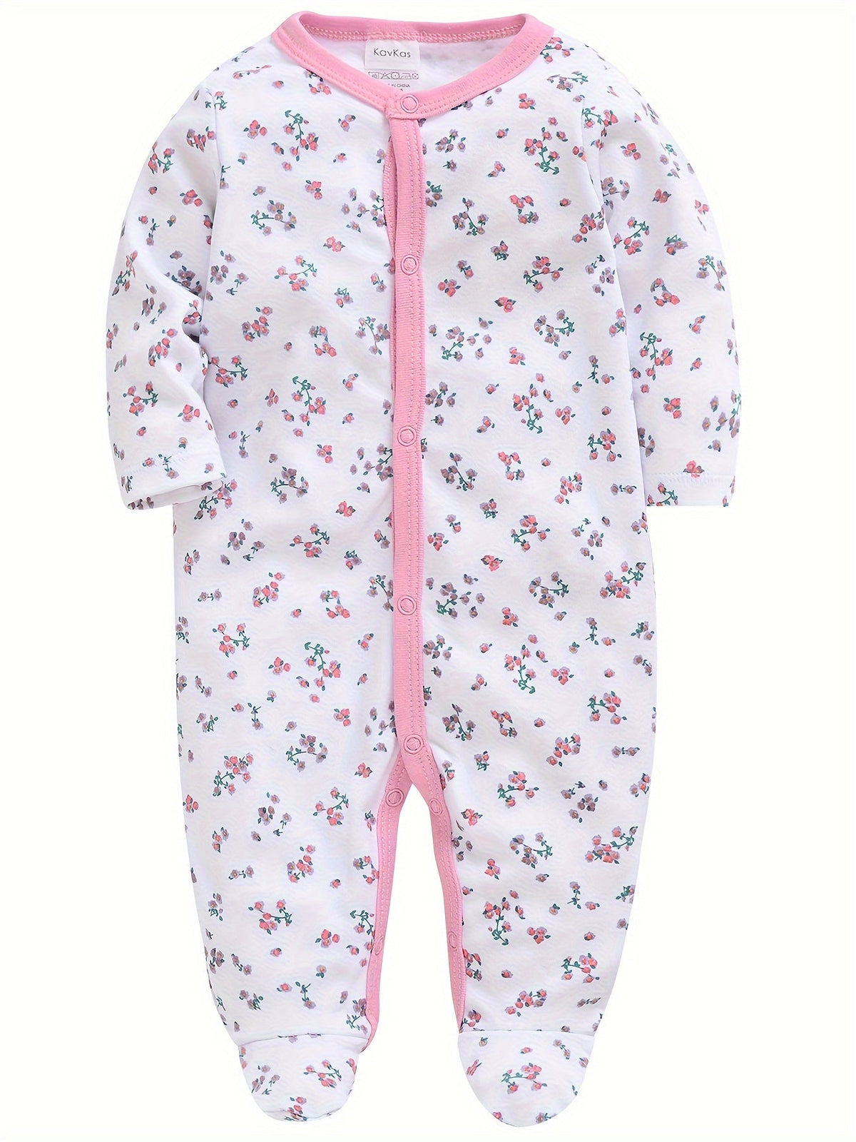 Baby Girls' Footed Rompers 3-Pack in Pink and White with Long Sleeves and Snap Fronts for Everyday Dressing