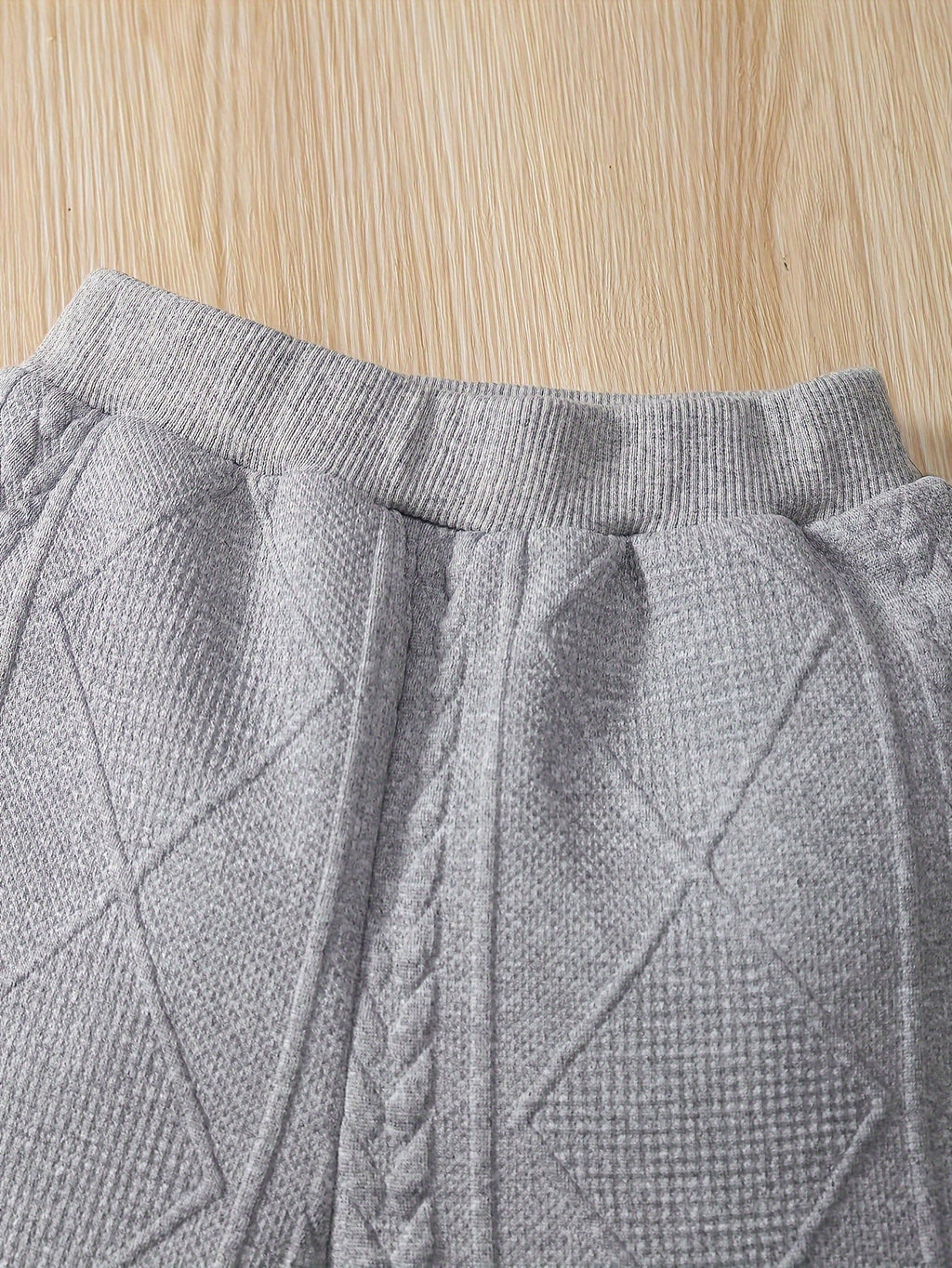 Toddler Girls' Textured Pants Set with an M Letter Top and Gray Pink White Colorblocking in 18-24M