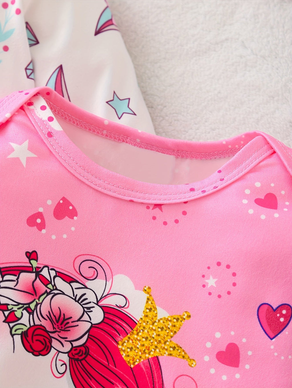 Baby Girls' Unicorn Footed Rompers 3-Pack in Pink, White and Yellow with Long Sleeves for Daily Changes