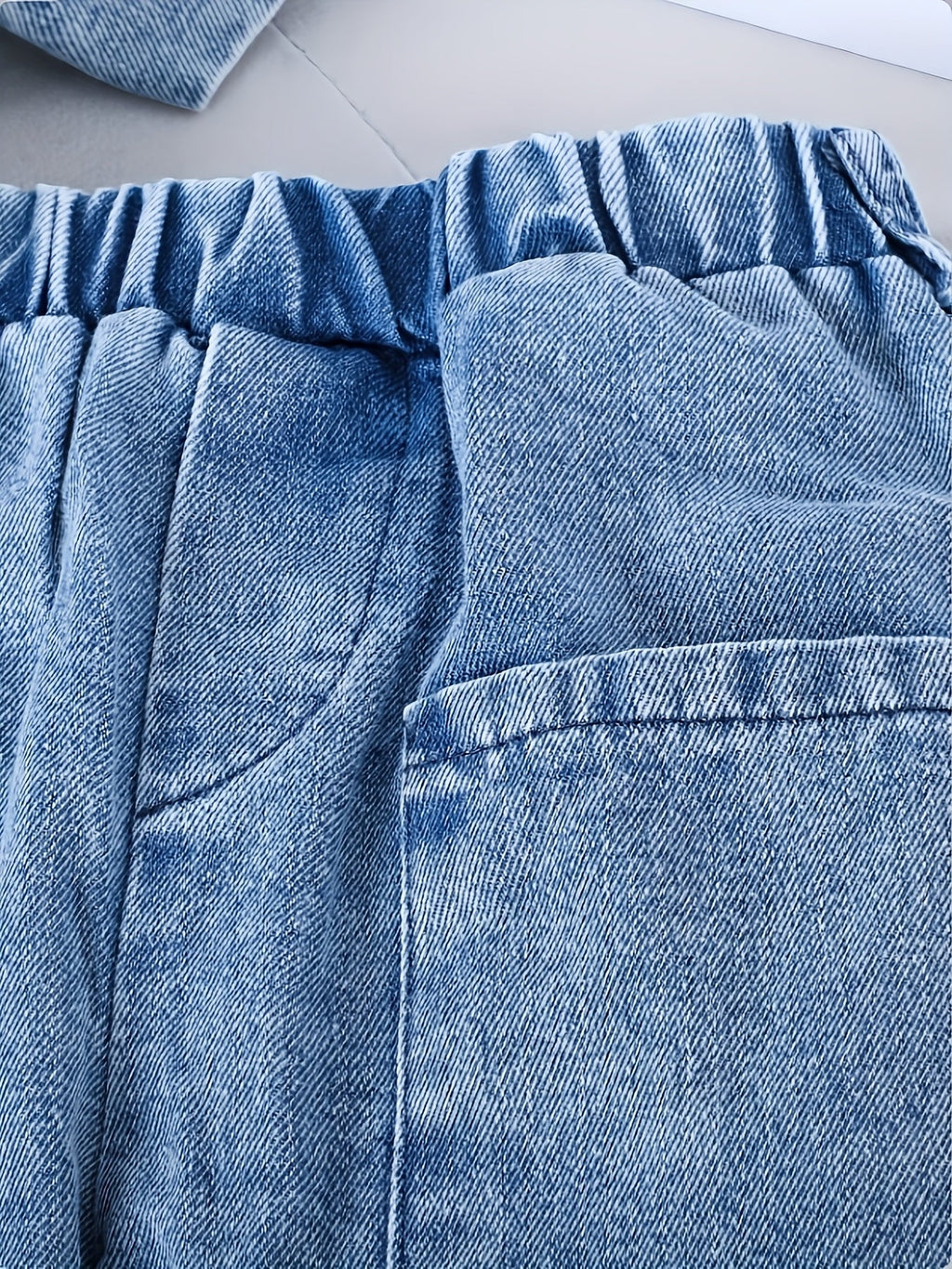 Baby Girls' Denim Jacket and Pants Set with Patch Pockets and an Elastic Waist for Casual Outings