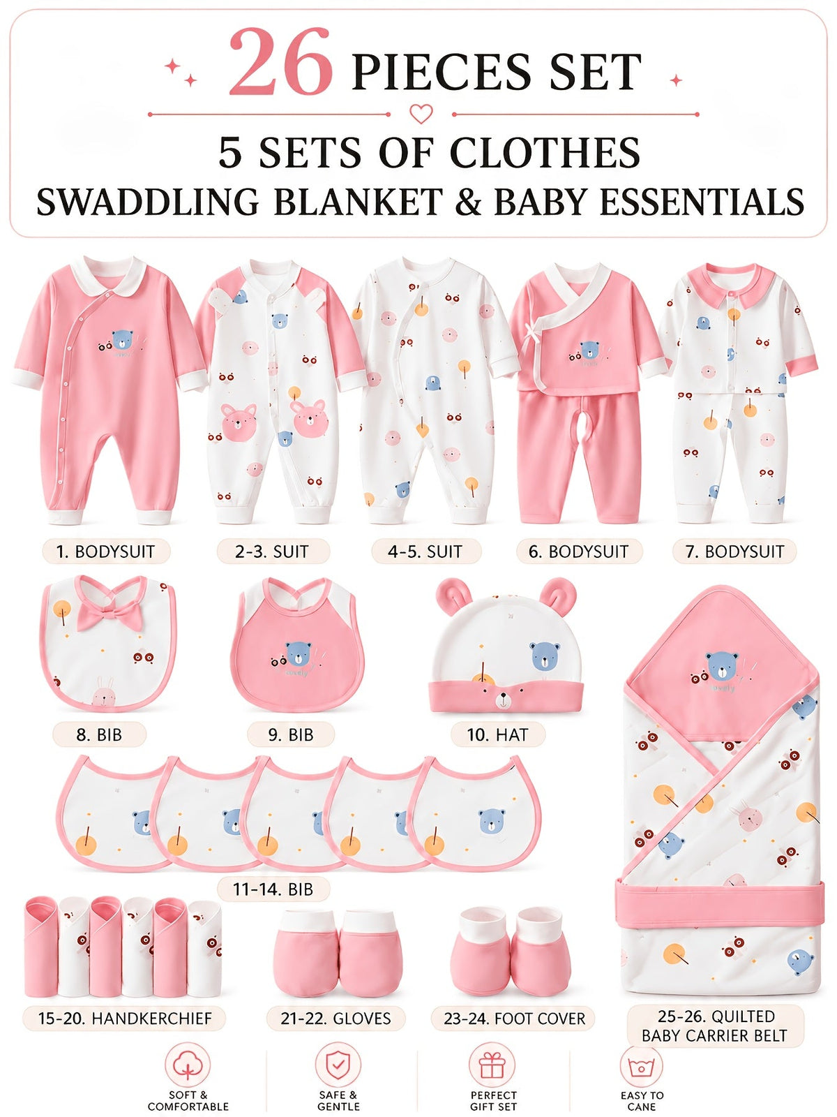 Baby Girls Outfit Set - 27-Piece Long Sleeve