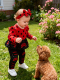 Baby Girls' Ladybug Outfit with a Ruffle Shoulder Long Sleeve Top and Matching Pants and Headband