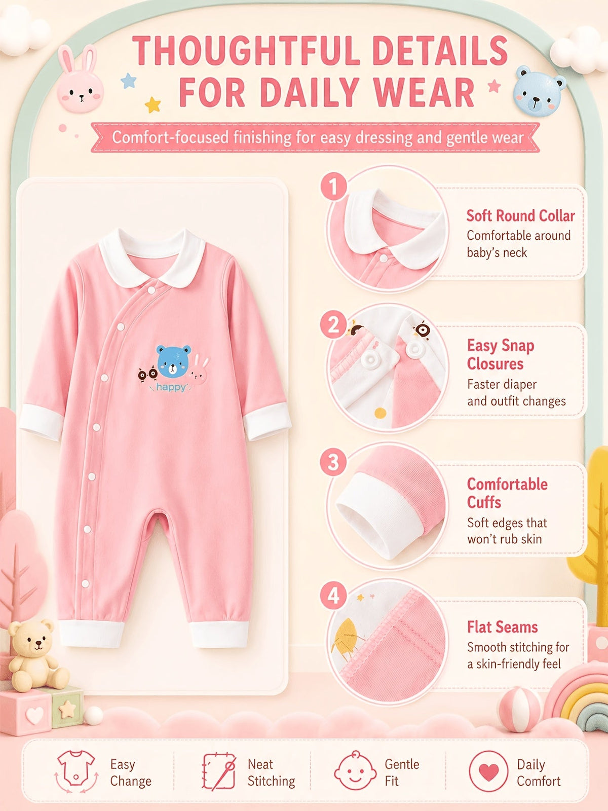 Pink Baby Clothing Set Featuring 26 Pieces of Bear Print Outfits, Bibs and Receiving Blankets
