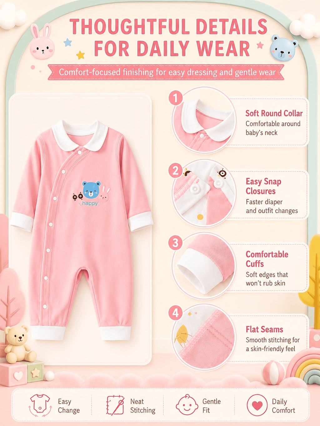 Pink Baby Clothing Set Featuring 26 Pieces of Bear Print Outfits, Bibs and Receiving Blankets